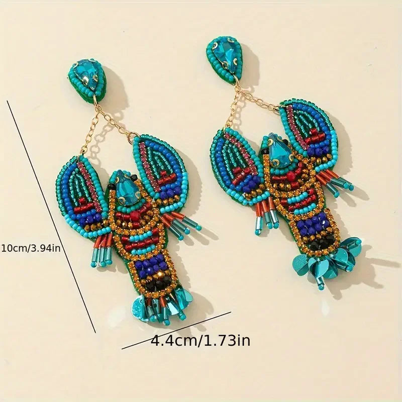 Handmade Beaded Lobster Earrings,Boho Seed Bead Earrings,Beach Vacation Party Gifts Women Accessories