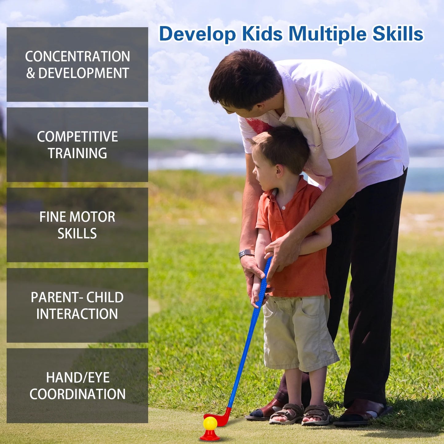 Kids Golf Toy Set, Toddler Golf Club Game Play Set with 4 Golf Sticks, 6 Balls, 2 Practice Holes, Indoor Outdoor Exercise Golf Sports Kit for Boys Girls, Age 3+