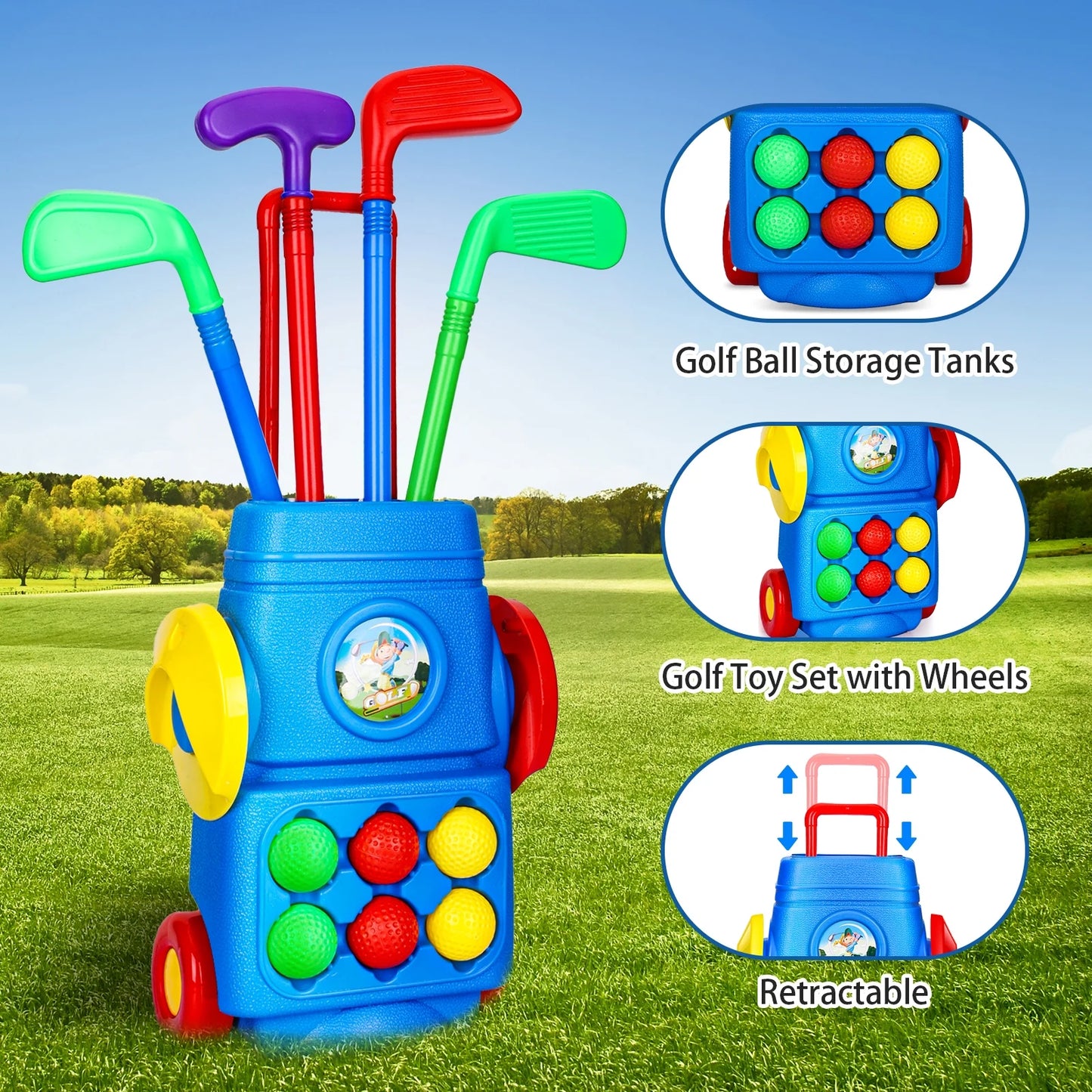 Kids Golf Toy Set, Toddler Golf Club Game Play Set with 4 Golf Sticks, 6 Balls, 2 Practice Holes, Indoor Outdoor Exercise Golf Sports Kit for Boys Girls, Age 3+