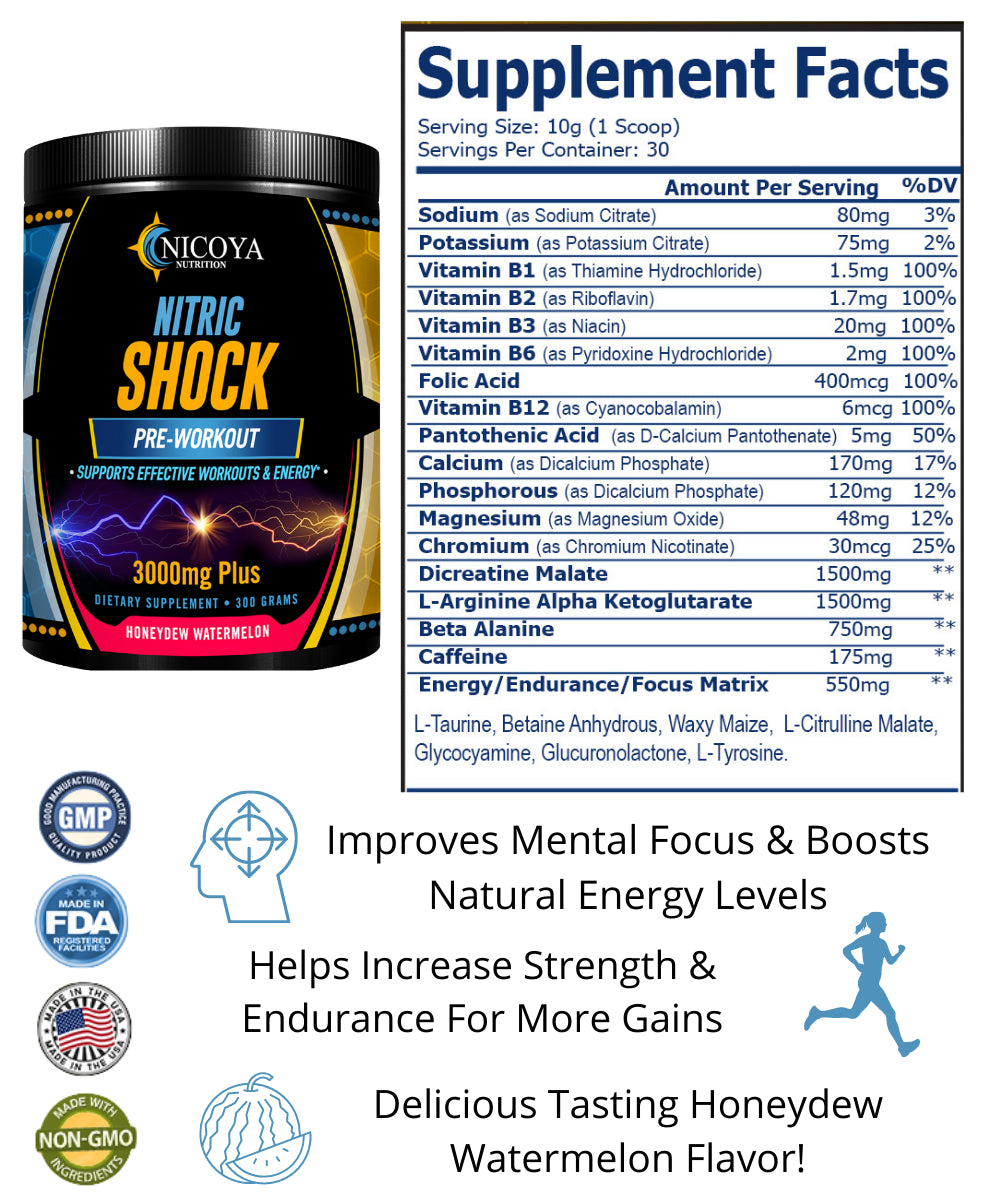 Nitric Oxide - Pre Workout Powder Increase Power, Strength & Energy. Watermelon