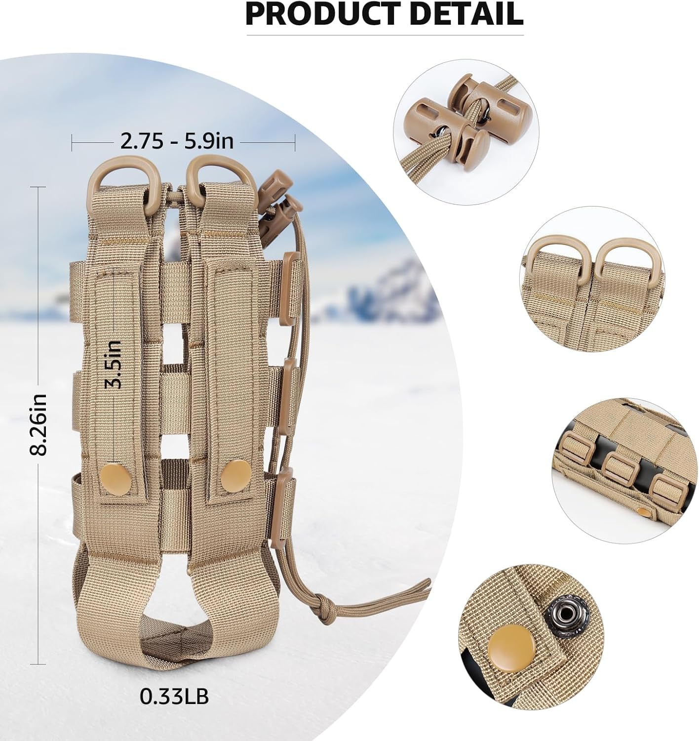 Molle Water Bottle Holder for Backpack,Drawstring Adjustable Straps Molle Pouches for 20 32 36 48 Oz Water Bottle