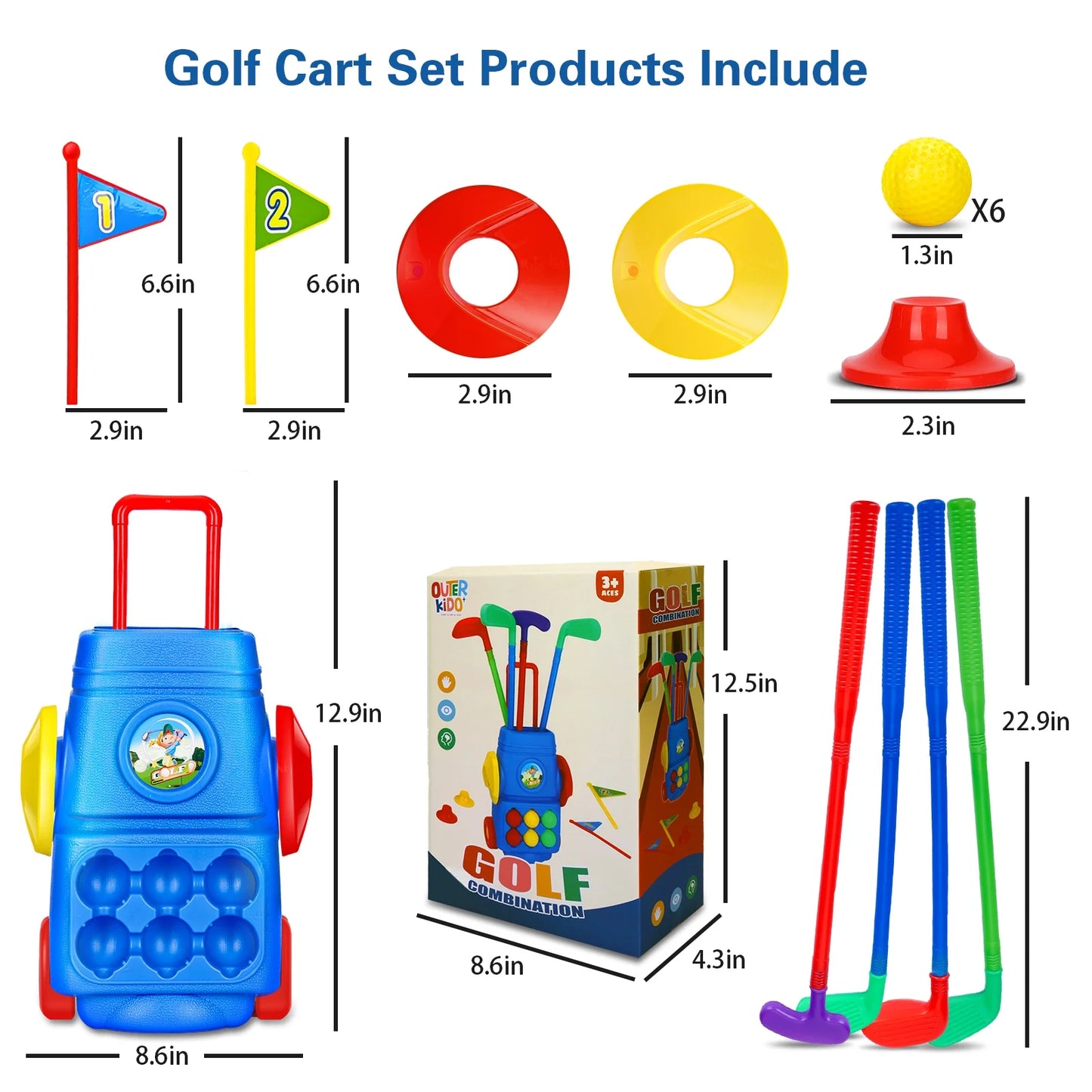 Kids Golf Toy Set, Toddler Golf Club Game Play Set with 4 Golf Sticks, 6 Balls, 2 Practice Holes, Indoor Outdoor Exercise Golf Sports Kit for Boys Girls, Age 3+
