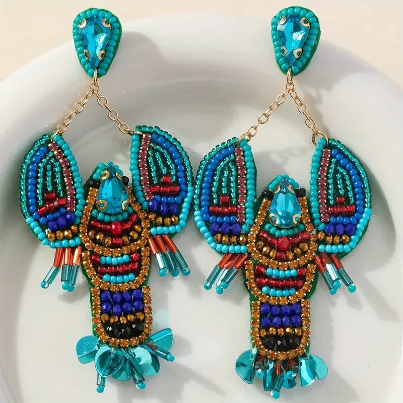 Handmade Beaded Lobster Earrings,Boho Seed Bead Earrings,Beach Vacation Party Gifts Women Accessories