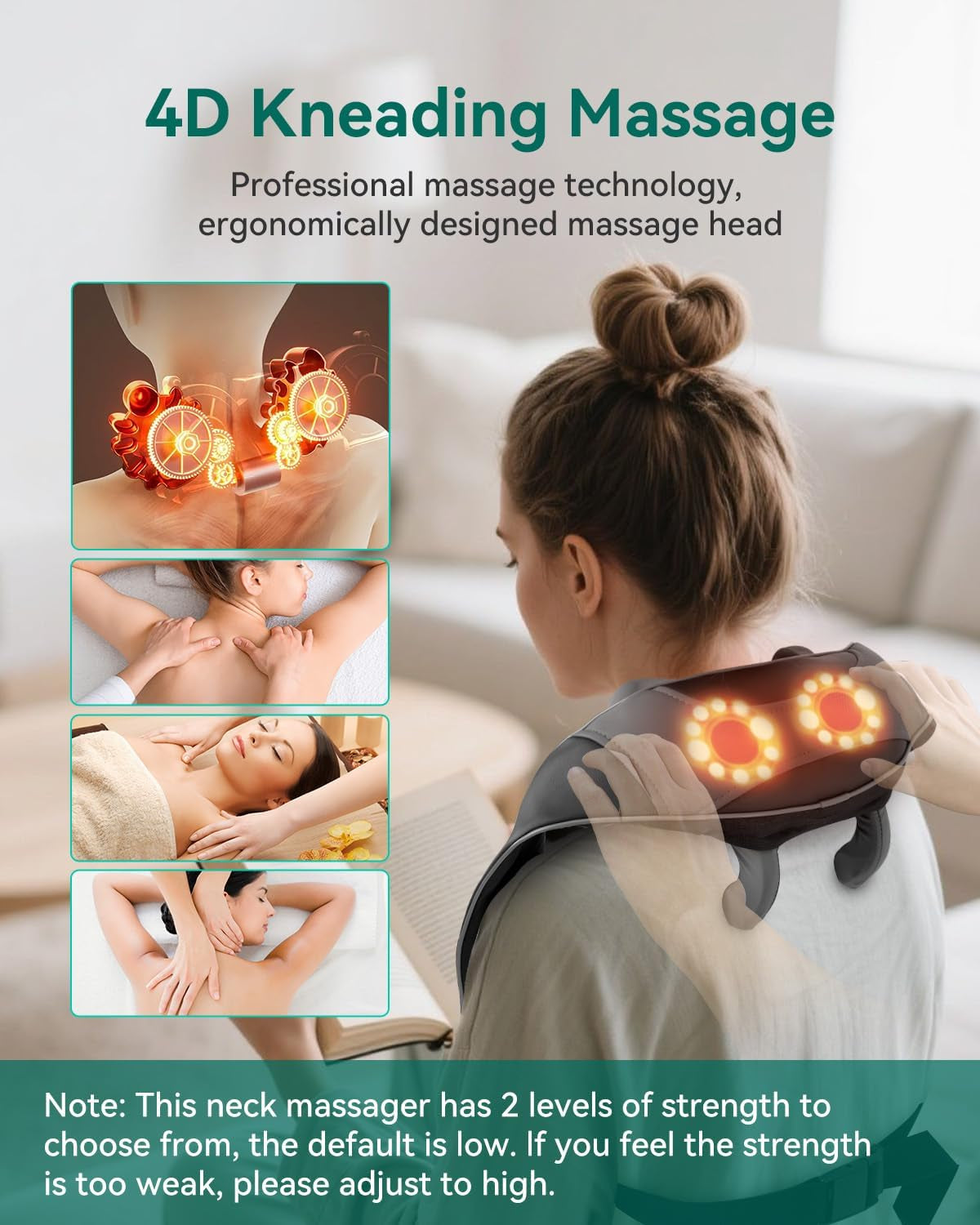 Neck Massager for Pain Relief Deep Tissue, Neck Massage with Heat, Cordless Massager for Back and Shoulder Pain, Deep Kneading Back Massager, Gift for Mom Dad