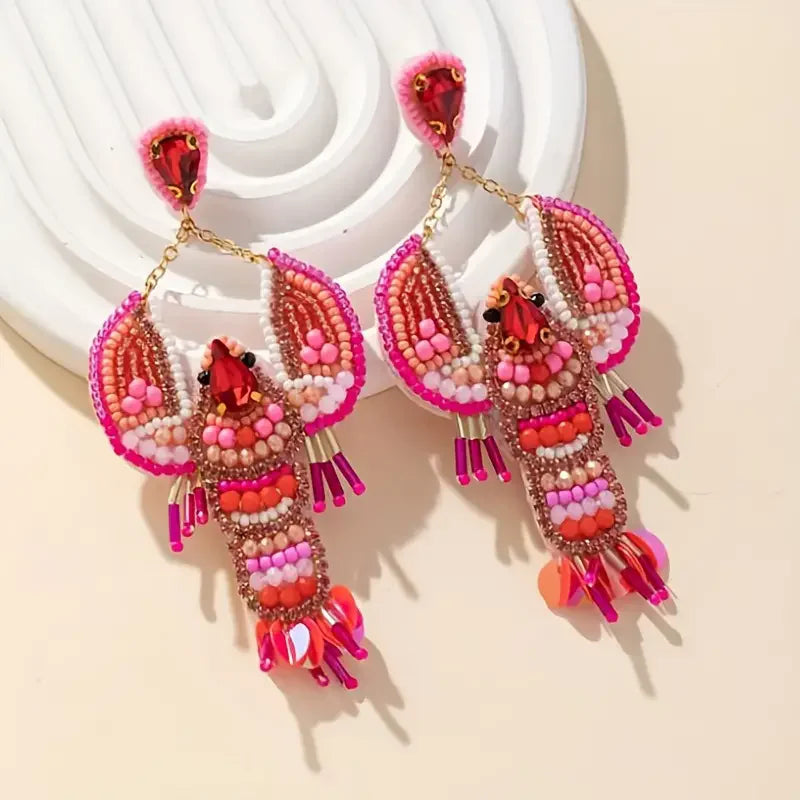 Handmade Beaded Lobster Earrings,Boho Seed Bead Earrings,Beach Vacation Party Gifts Women Accessories
