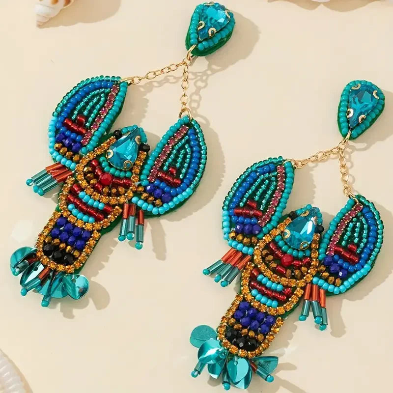 Handmade Beaded Lobster Earrings,Boho Seed Bead Earrings,Beach Vacation Party Gifts Women Accessories