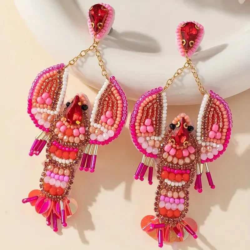 Handmade Beaded Lobster Earrings,Boho Seed Bead Earrings,Beach Vacation Party Gifts Women Accessories