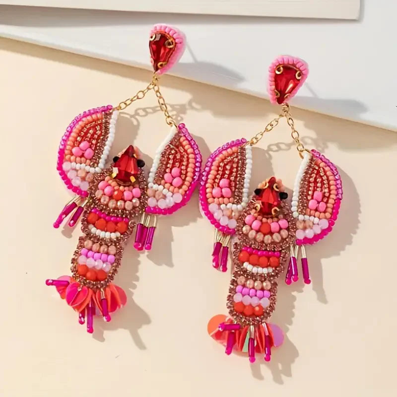 Handmade Beaded Lobster Earrings,Boho Seed Bead Earrings,Beach Vacation Party Gifts Women Accessories