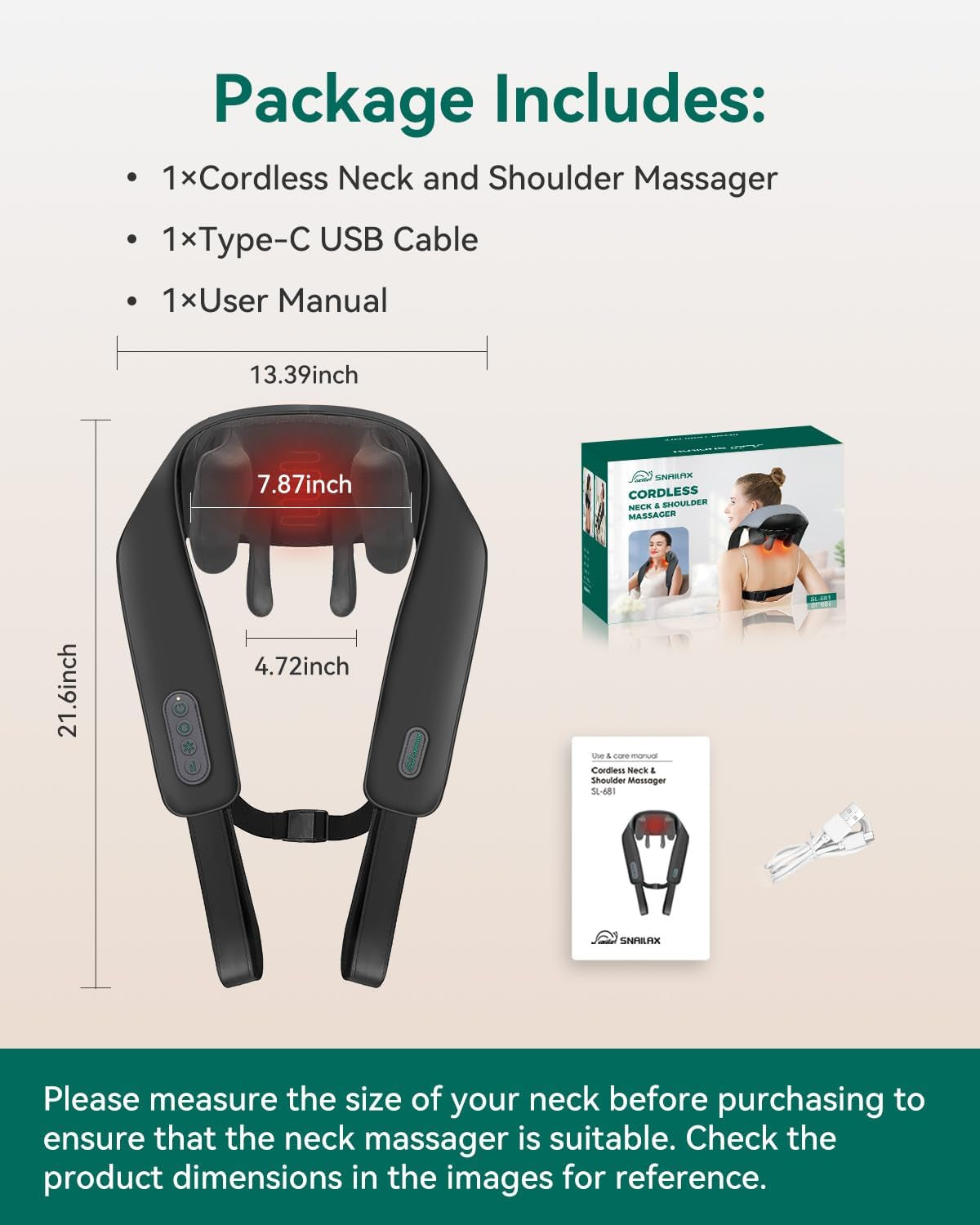 Neck Massager for Pain Relief Deep Tissue, Neck Massage with Heat, Cordless Massager for Back and Shoulder Pain, Deep Kneading Back Massager, Gift for Mom Dad