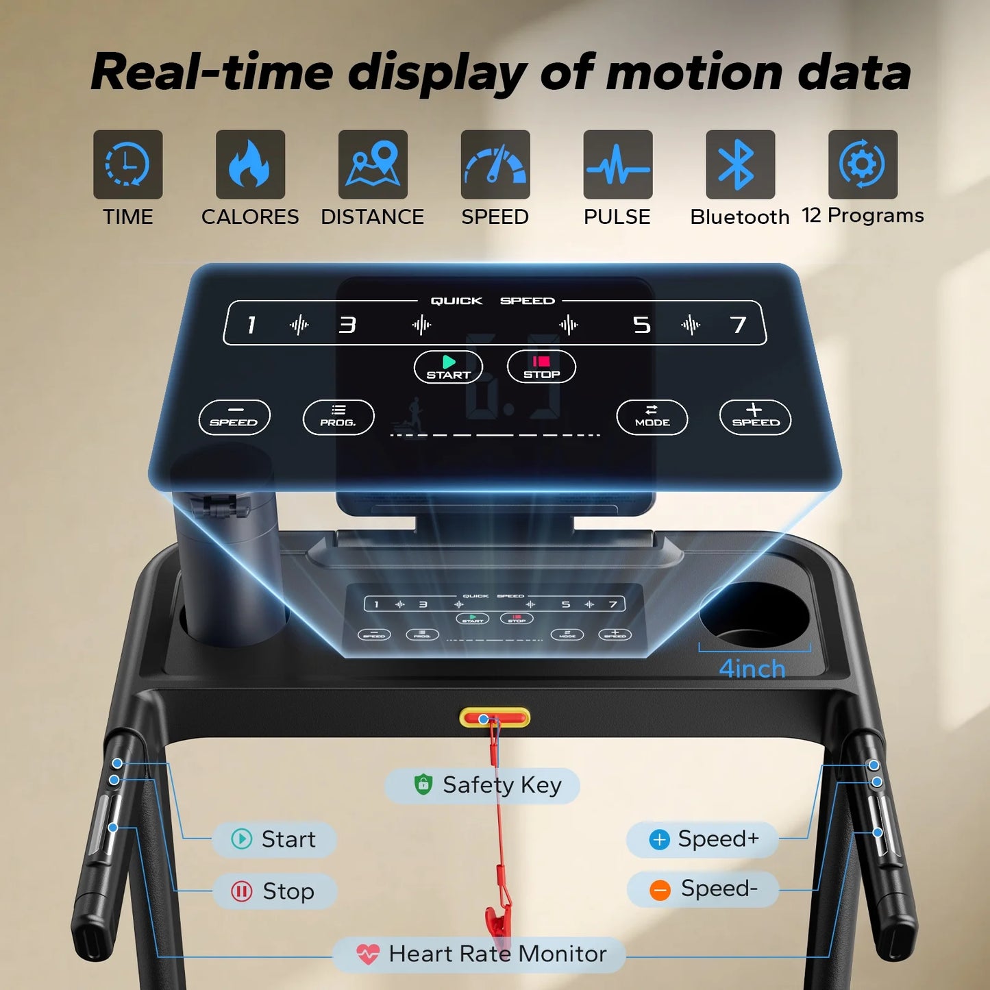Folding Treadmill with 15% Auto Incline, Fitness Treadmill for Home with APP, 300 Lbs Capacity