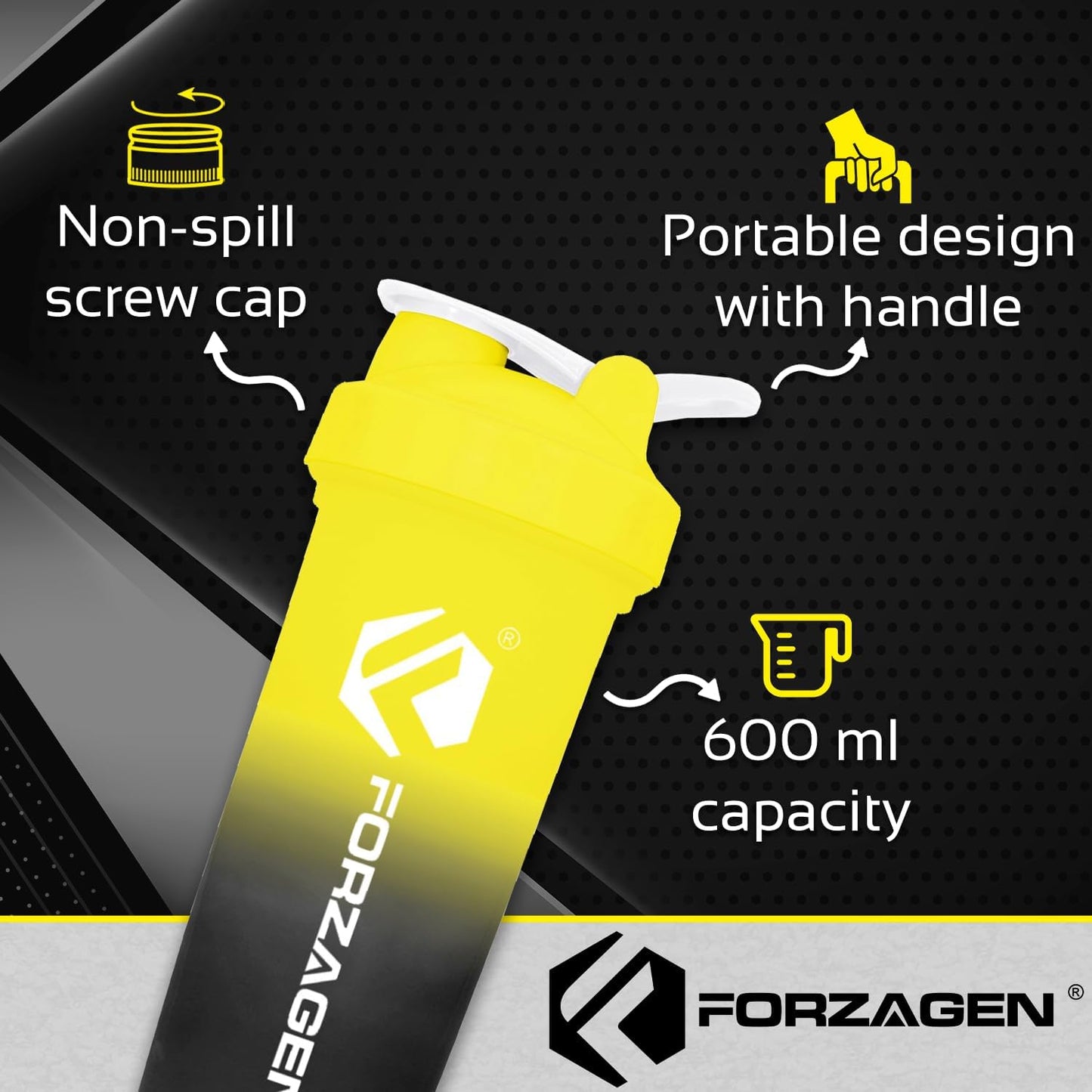 Shaker Bottle 26 Oz for Pre & Post Workout Drinks (Black and Yellow)