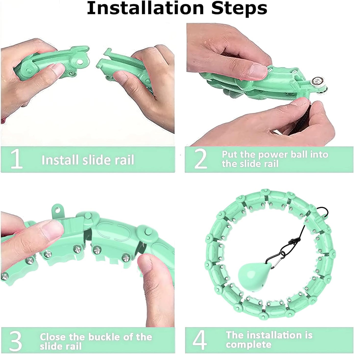 Smart Weighted Hoola Hoops, Fitness Hoop Weight Loss Hoola Hoops, Detachable Knots Adjustable Weight Auto-Spinning Ball Weight Loss (Mint Green, 24 Knots)