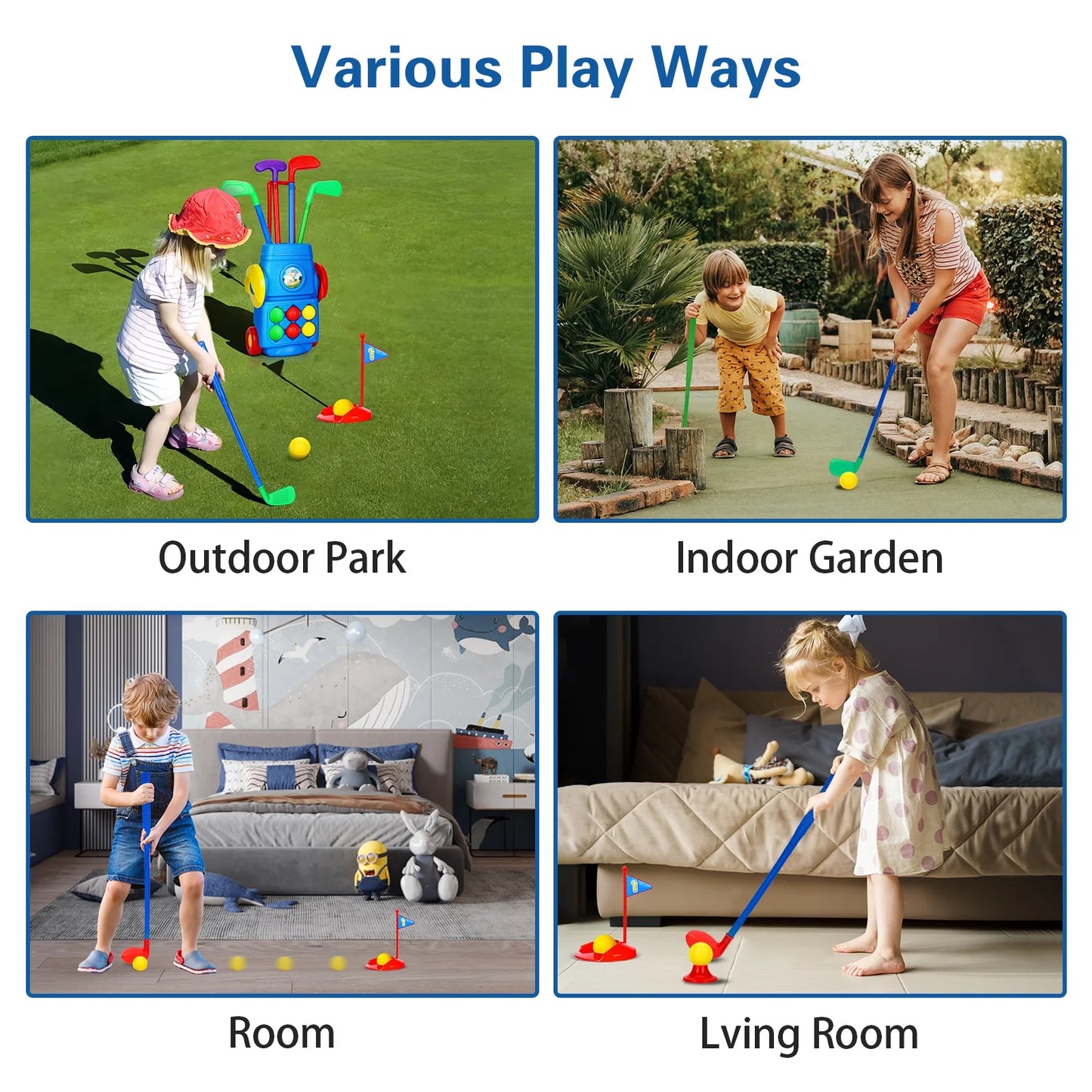 Kids Golf Toy Set, Toddler Golf Club Game Play Set with 4 Golf Sticks, 6 Balls, 2 Practice Holes, Indoor Outdoor Exercise Golf Sports Kit for Boys Girls, Age 3+