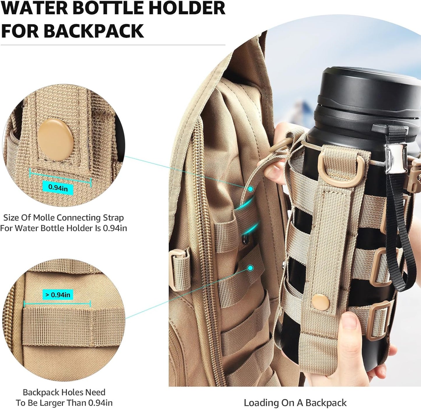 Molle Water Bottle Holder for Backpack,Drawstring Adjustable Straps Molle Pouches for 20 32 36 48 Oz Water Bottle