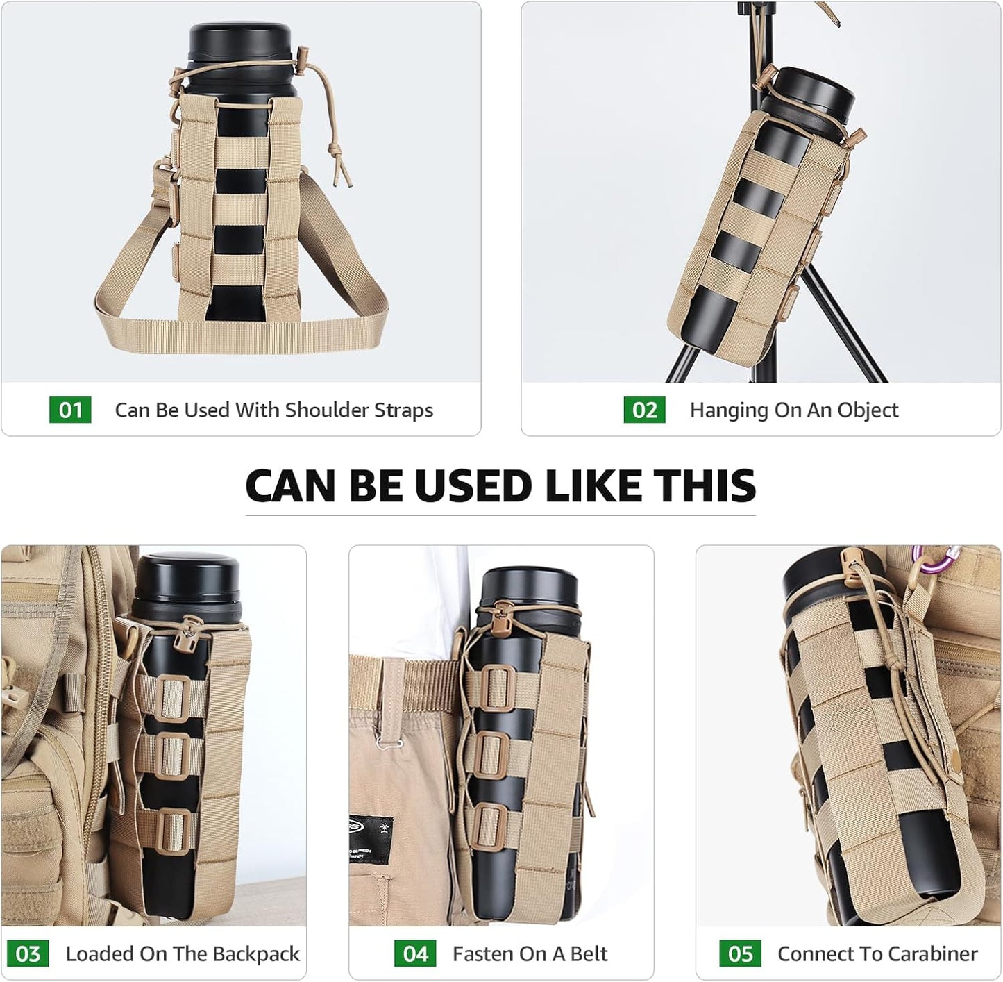 Molle Water Bottle Holder for Backpack,Drawstring Adjustable Straps Molle Pouches for 20 32 36 48 Oz Water Bottle