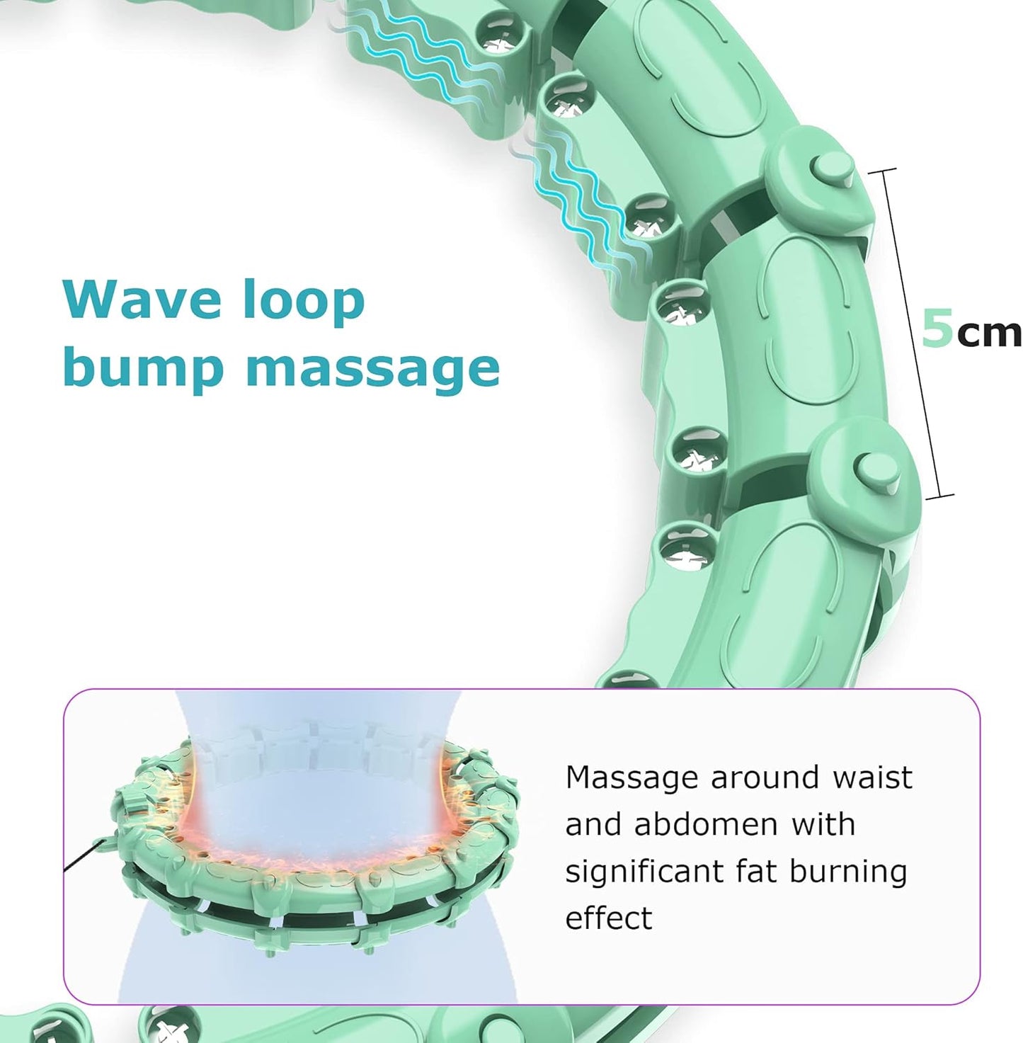 Smart Weighted Hoola Hoops, Fitness Hoop Weight Loss Hoola Hoops, Detachable Knots Adjustable Weight Auto-Spinning Ball Weight Loss (Mint Green, 24 Knots)