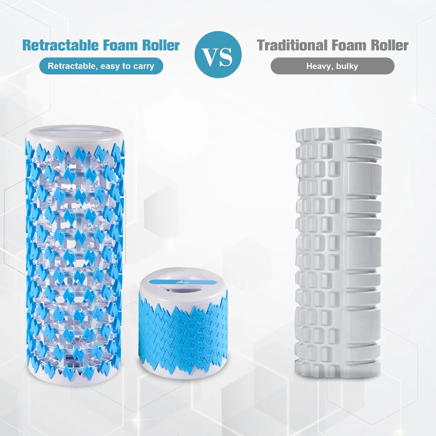 Retractable Foam Roller Muscle Massager Therapy Yoga Block Pilates Exercise Equipment, Blue