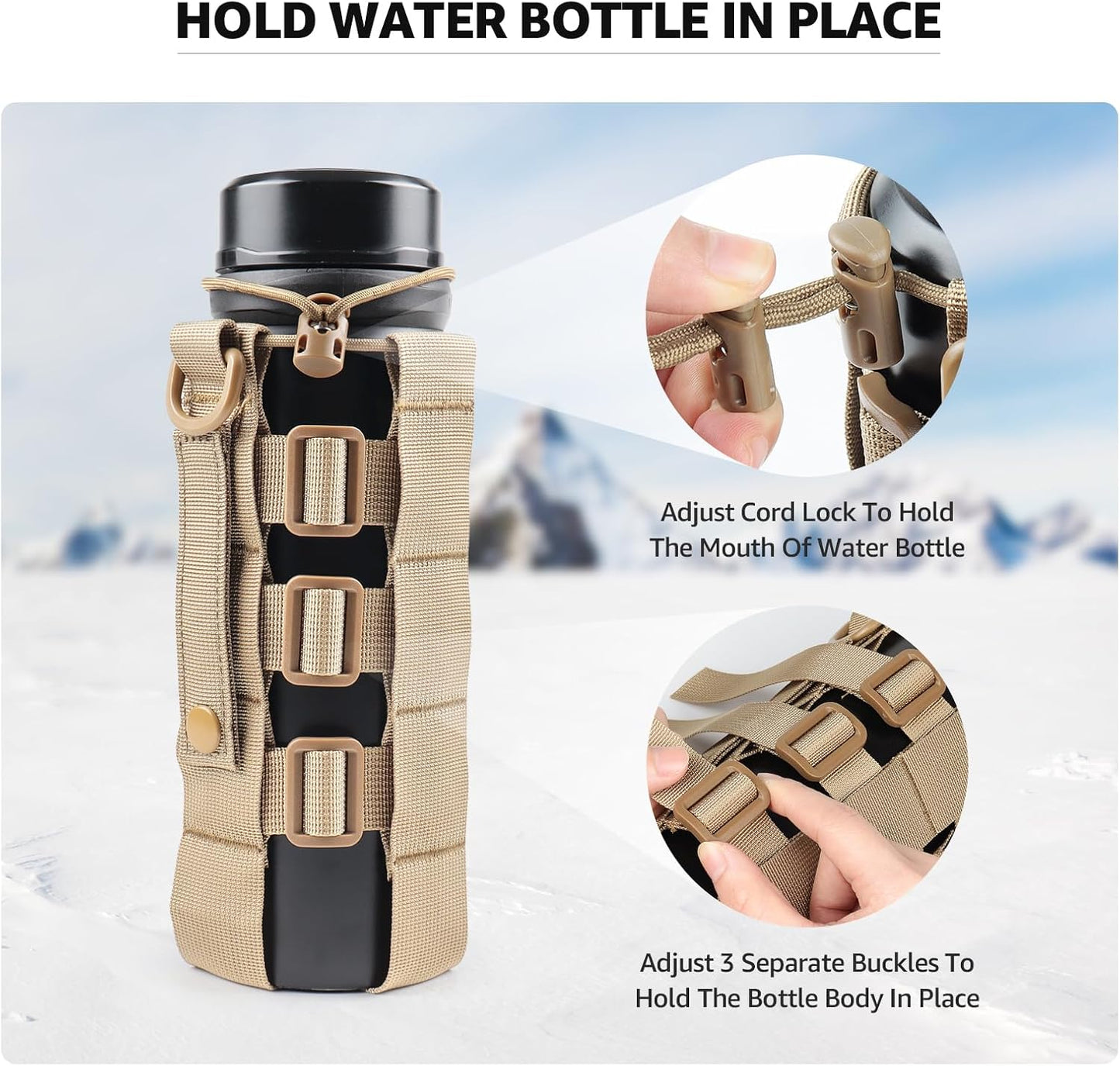 Molle Water Bottle Holder for Backpack,Drawstring Adjustable Straps Molle Pouches for 20 32 36 48 Oz Water Bottle