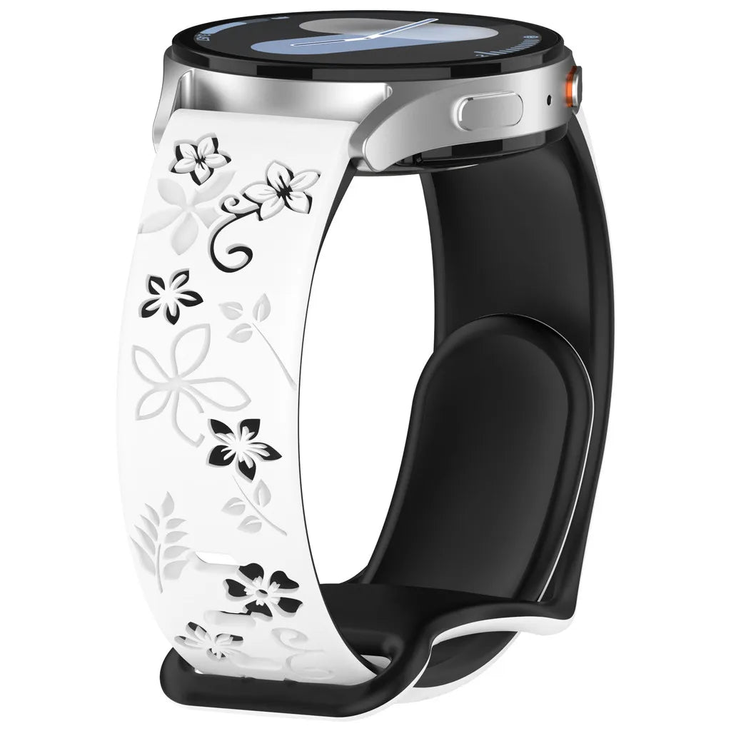 Two-Color Flower Design Floral Engraved Silicone Strap 18/20/22Mm, for Amazfit GTR, Huawei,Garmin  Watch 7 6 5 4