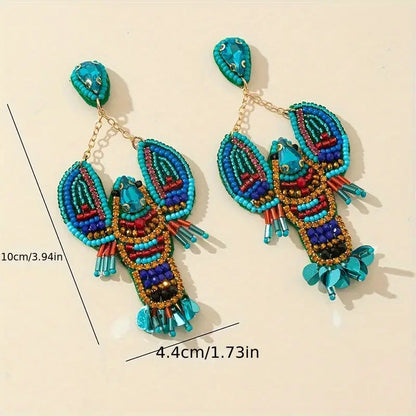 Handmade Beaded Lobster Earrings,Boho Seed Bead Earrings,Beach Vacation Party Gifts Women Accessories