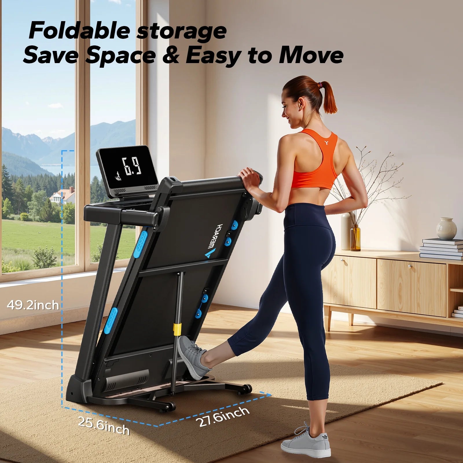 Folding Treadmill with 15% Auto Incline, Fitness Treadmill for Home with APP, 300 Lbs Capacity