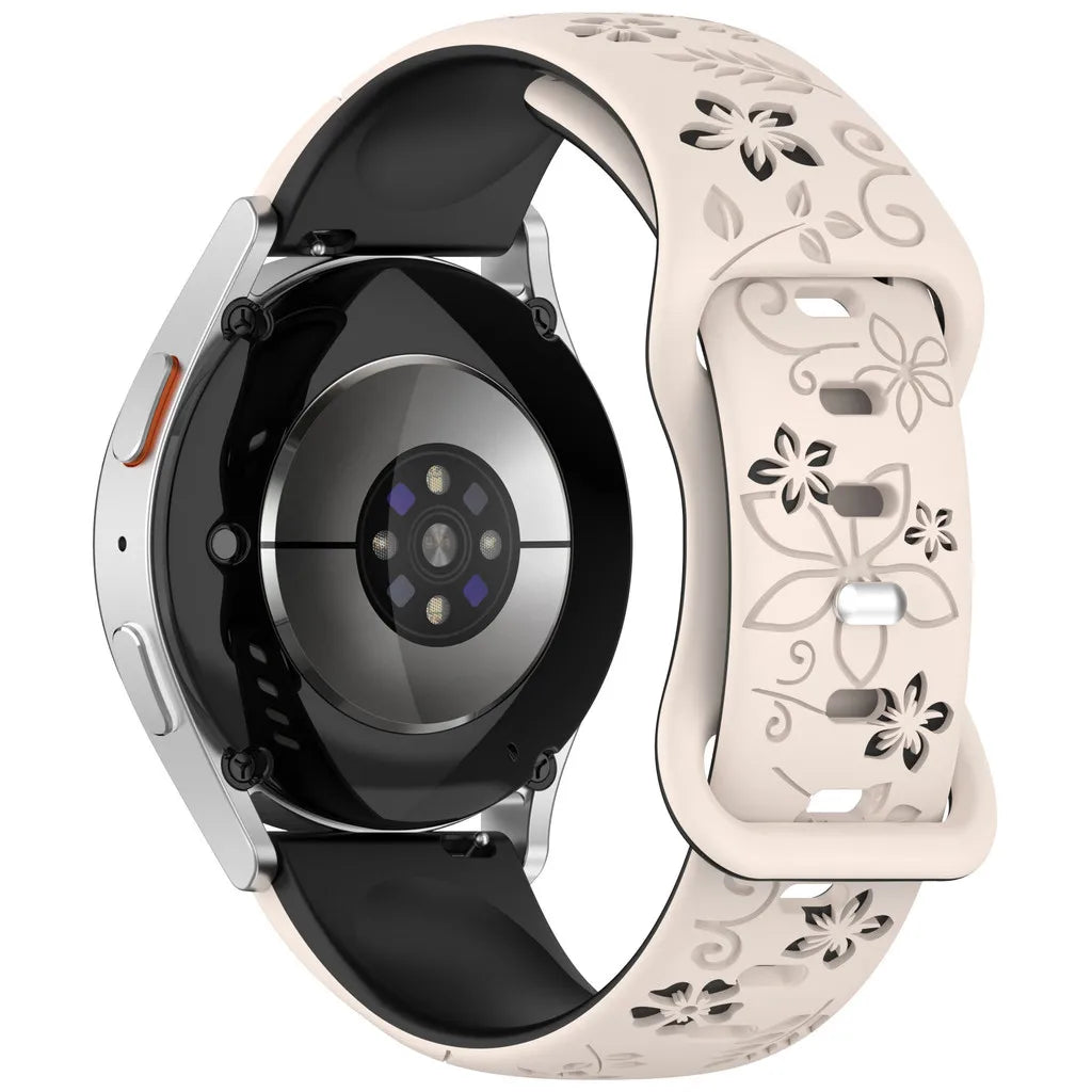 Two-Color Flower Design Floral Engraved Silicone Strap 18/20/22Mm, for Amazfit GTR, Huawei,Garmin  Watch 7 6 5 4