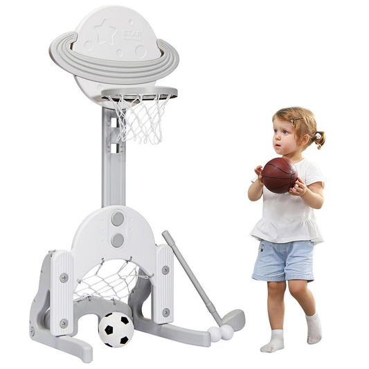 3 in 1 Kids Basketball Hoop Set Adjustable Sports Activity Center W/ Balls White