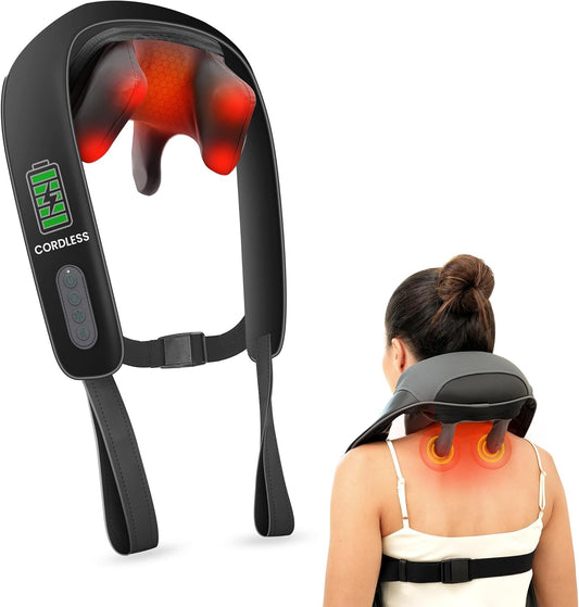Neck Massager for Pain Relief Deep Tissue, Neck Massage with Heat, Cordless Massager for Back and Shoulder Pain, Deep Kneading Back Massager, Gift for Mom Dad