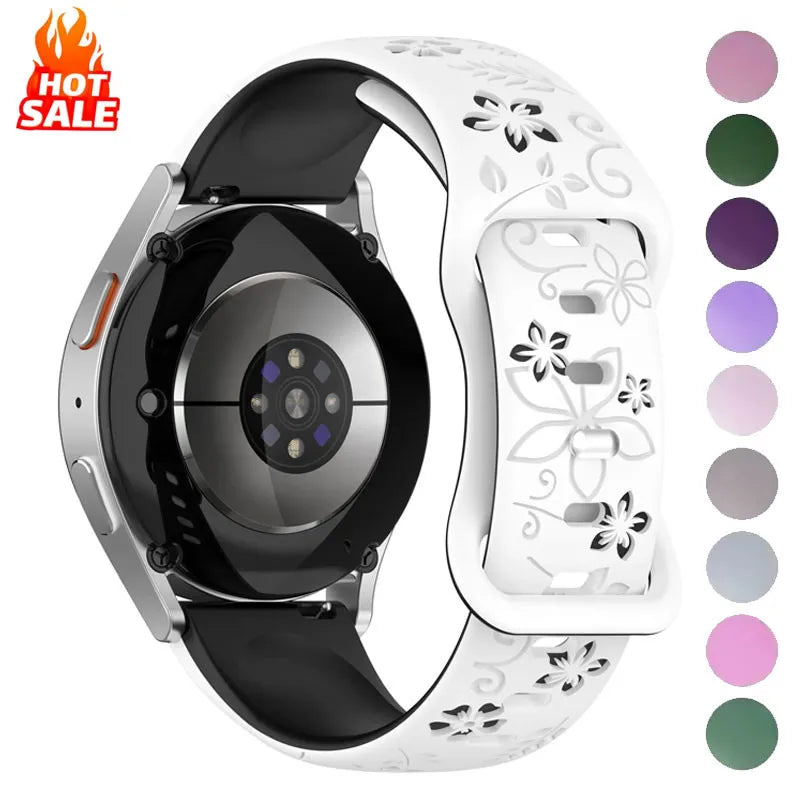Two-Color Flower Design Floral Engraved Silicone Strap 18/20/22Mm, for Amazfit GTR, Huawei,Garmin  Watch 7 6 5 4