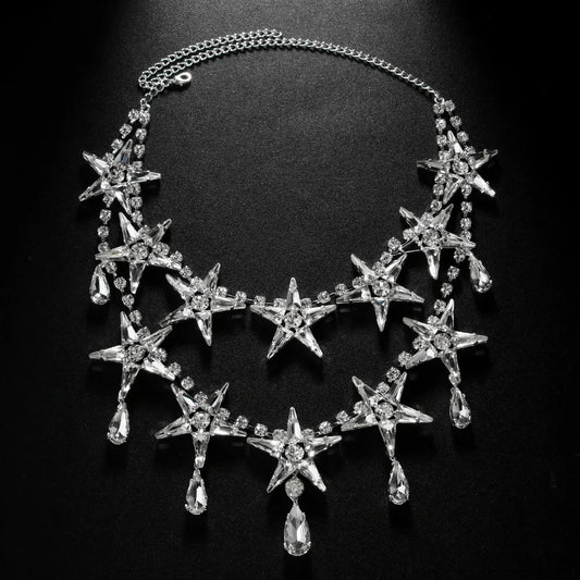 Stonefans Statement Exaggerate Star Choker Necklace Costume Jewellery Dramatic Water Drop Lady Rhinestone Necklace Girl Gifts