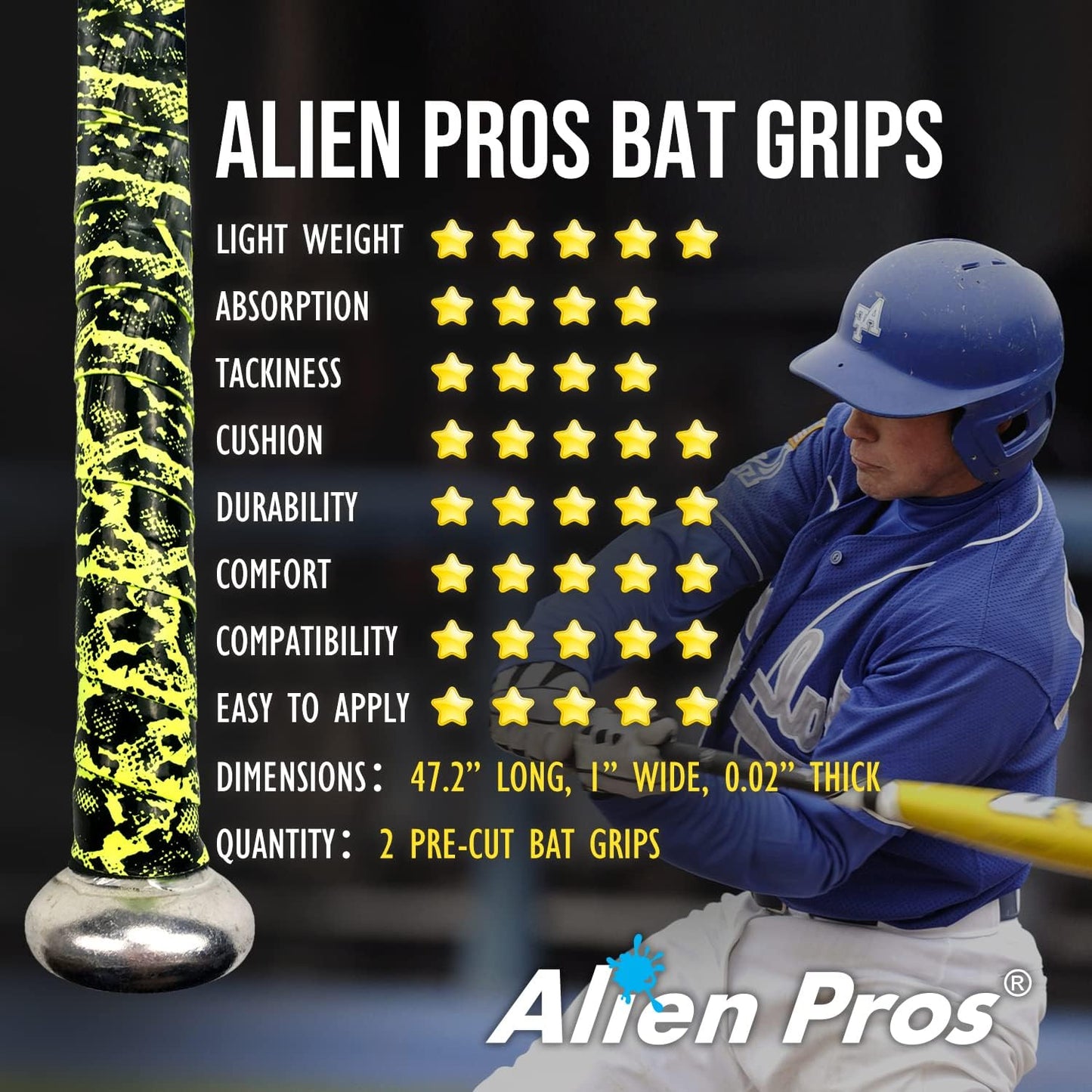 Bat Grip Tape for Baseball 0.5 MM (2 Pack) – Precut and Pro Quality Bat Tape – Wrap Your Bat for an Epic Home Run - Replacement for Old Baseball Bat Grip