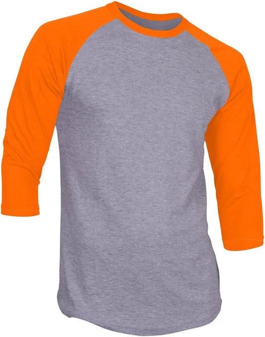 Dealstock Men'S Plain Raglan Shirt 3/4 Sleeve Athletic Baseball Jersey S-3XL (40+ Colors),Gray Orange,Xx-Large