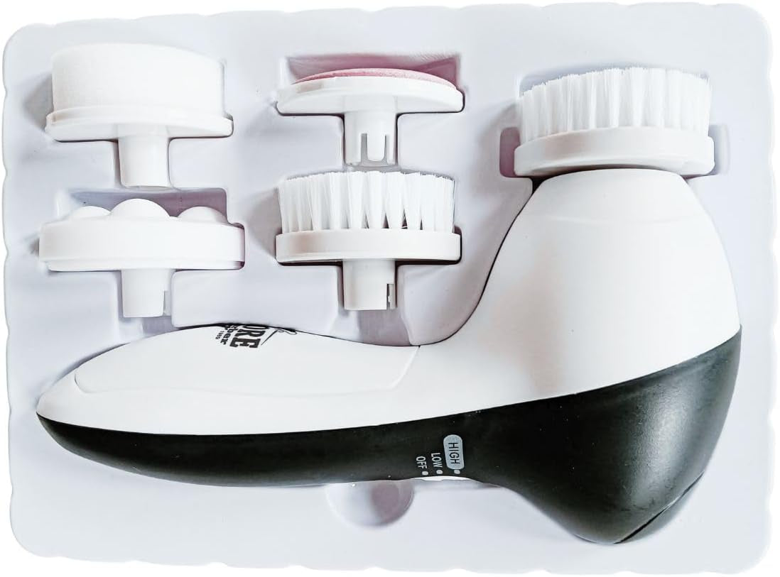 Electric Facial Kit - Waterproof Cleansing Spin Brush Set with 5 Exfoliating Brush Heads - Cleanser - Rotating Spa Massage - Gentle Exfoliation and Deep Scrub Skin Care Barbers & Aestheticians