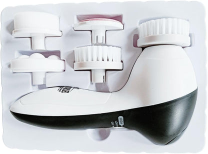 Electric Facial Kit - Waterproof Cleansing Spin Brush Set with 5 Exfoliating Brush Heads - Cleanser - Rotating Spa Massage - Gentle Exfoliation and Deep Scrub Skin Care Barbers & Aestheticians
