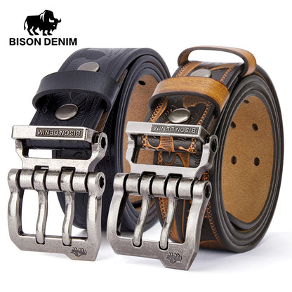 2024  Men Belts Cow Split Genuine Leather Pin Buckle Business Waist Straps Retro Pin Buckle Fancy Male Belt for Jeans
