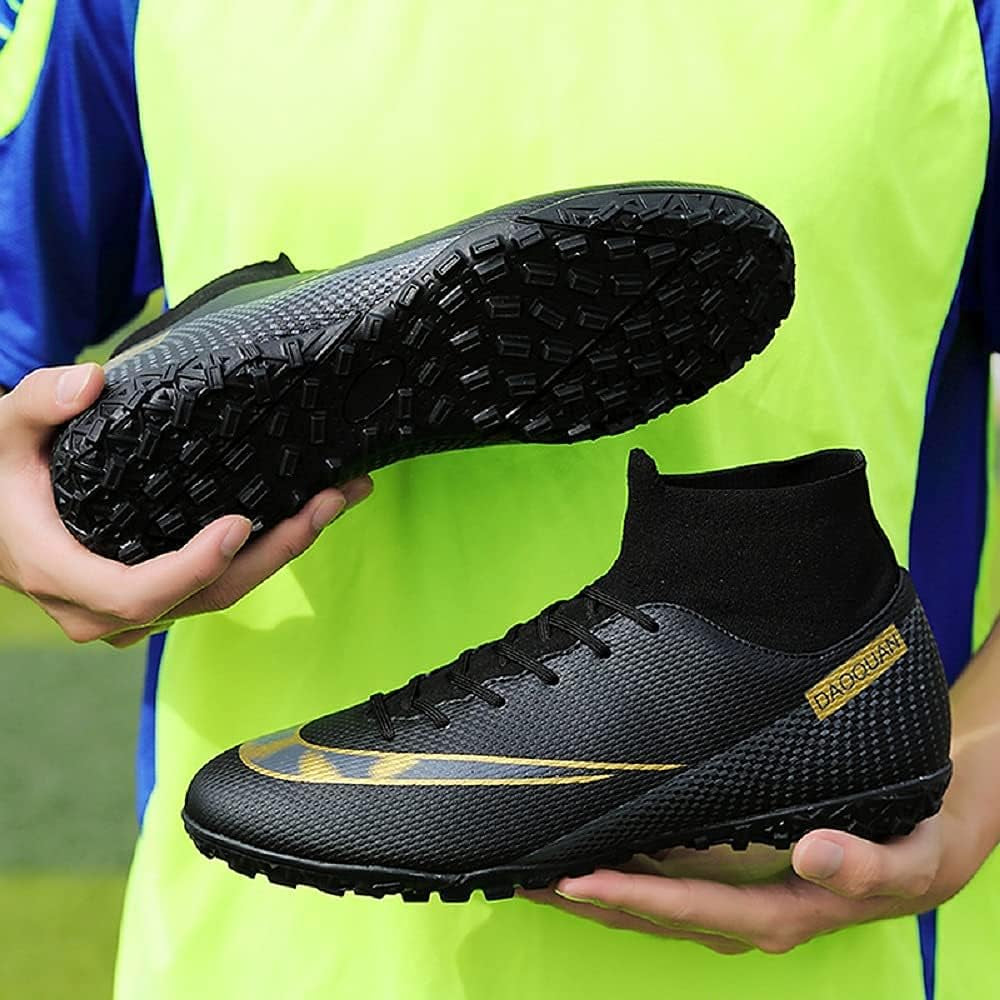Big Boys Girls Soccer Football Lighweight Durable Turf Football Shoes Anti-Slip Soccer Outdoor Performance Firm Cleats Shoes (Black, Numeric_7_Point_5)