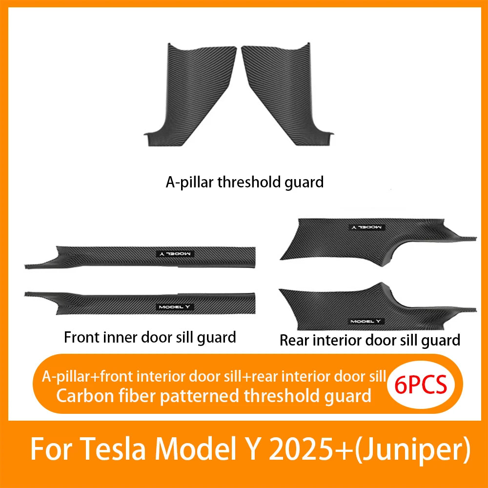For New Tesla Model Y Juniper 2025+Front and Rear Door ABS anti Scratch and Dirt Resistant Threshold Strips Interior Accessories
