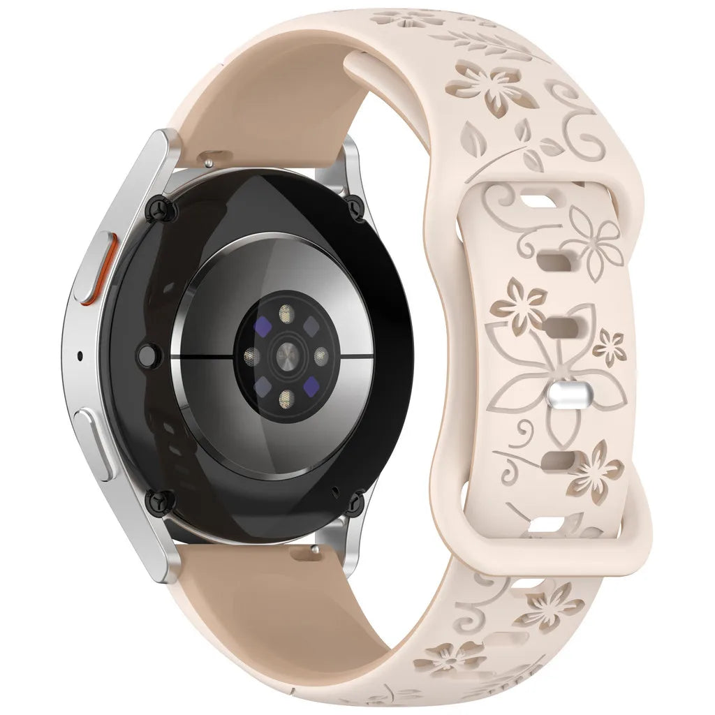 Two-Color Flower Design Floral Engraved Silicone Strap 18/20/22Mm, for Amazfit GTR, Huawei,Garmin  Watch 7 6 5 4