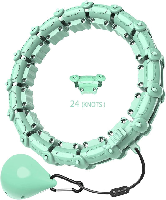 Smart Weighted Hoola Hoops, Fitness Hoop Weight Loss Hoola Hoops, Detachable Knots Adjustable Weight Auto-Spinning Ball Weight Loss (Mint Green, 24 Knots)