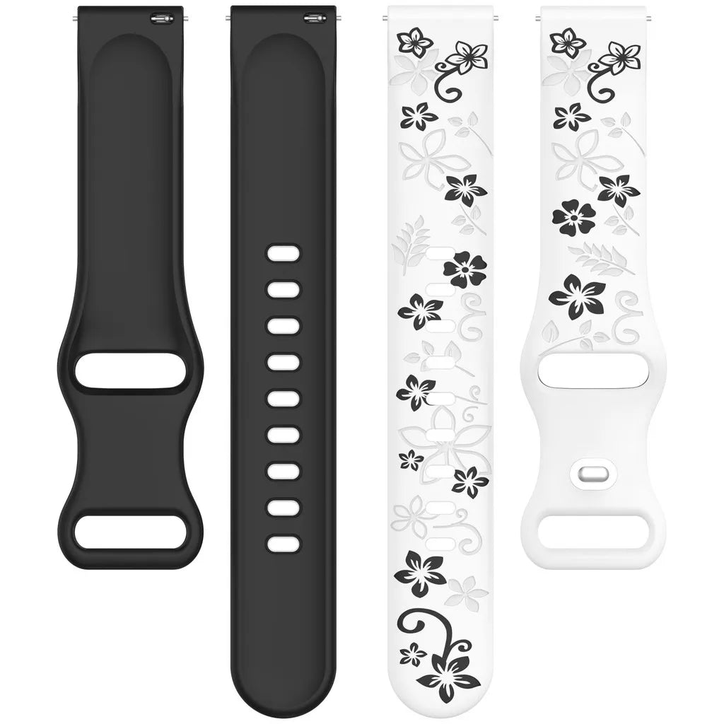 Two-Color Flower Design Floral Engraved Silicone Strap 18/20/22Mm, for Amazfit GTR, Huawei,Garmin  Watch 7 6 5 4