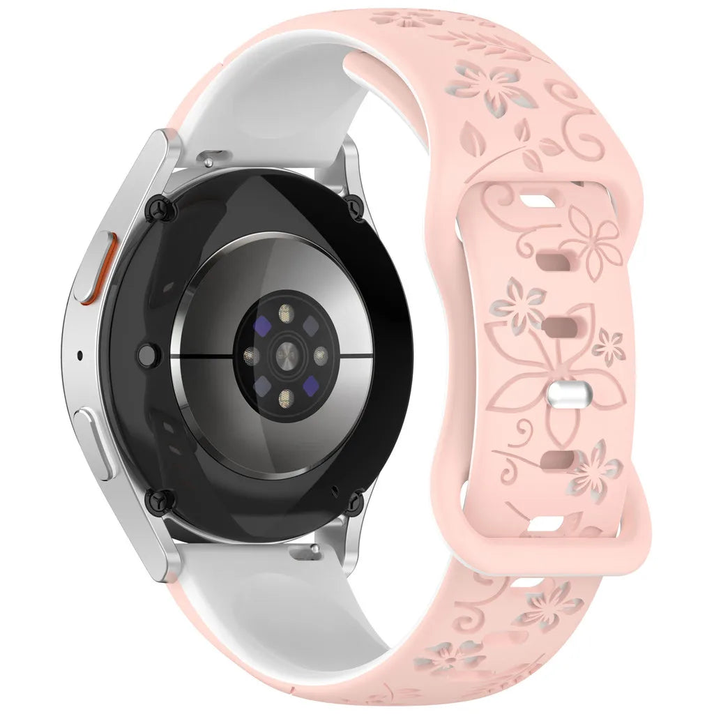 Two-Color Flower Design Floral Engraved Silicone Strap 18/20/22Mm, for Amazfit GTR, Huawei,Garmin  Watch 7 6 5 4