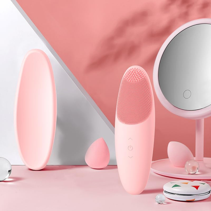 Facial Cleansing Brush, Waterproof and Rechargeable Face Scrub Brush for Men,Cleansing, Exfoliating and Massaging, Electric Face Scrubber with 42°C Constant Temperature Design-Pink