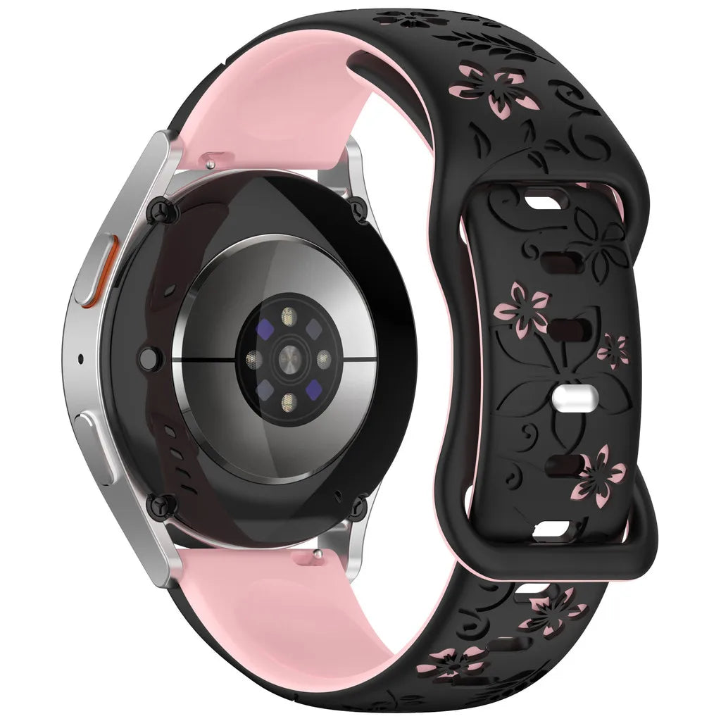 Two-Color Flower Design Floral Engraved Silicone Strap 18/20/22Mm, for Amazfit GTR, Huawei,Garmin  Watch 7 6 5 4