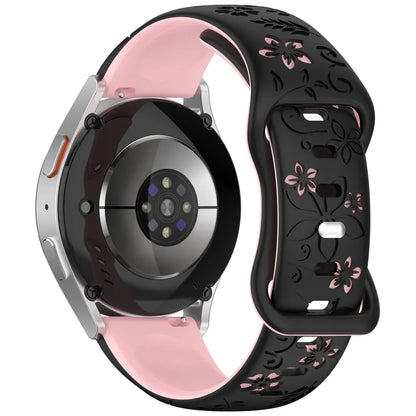 Two-Color Flower Design Floral Engraved Silicone Strap 18/20/22Mm, for Amazfit GTR, Huawei,Garmin  Watch 7 6 5 4