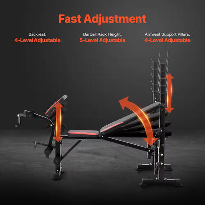 660 Lbs. Weight Bench, Multi-Functional Adjustable Weight Bench Press for Full Body Workout, Quick Folding