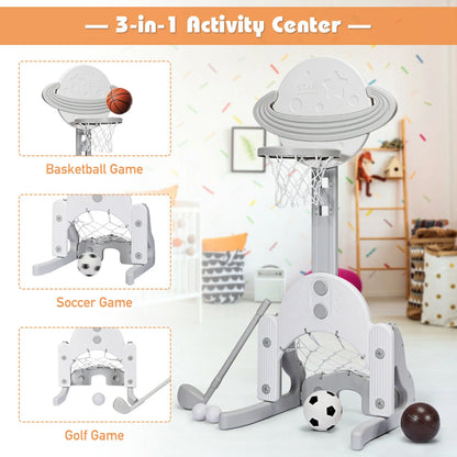 3 in 1 Kids Basketball Hoop Set Adjustable Sports Activity Center W/ Balls White