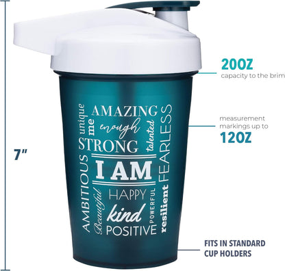 20-Ounce Shaker Bottle with Action-Rod Mixer | Shaker Cups with Motivational Quotes | Protein Shaker Bottle Is BPA Free and Dishwasher Safe | Beyoutiful - Light Blue