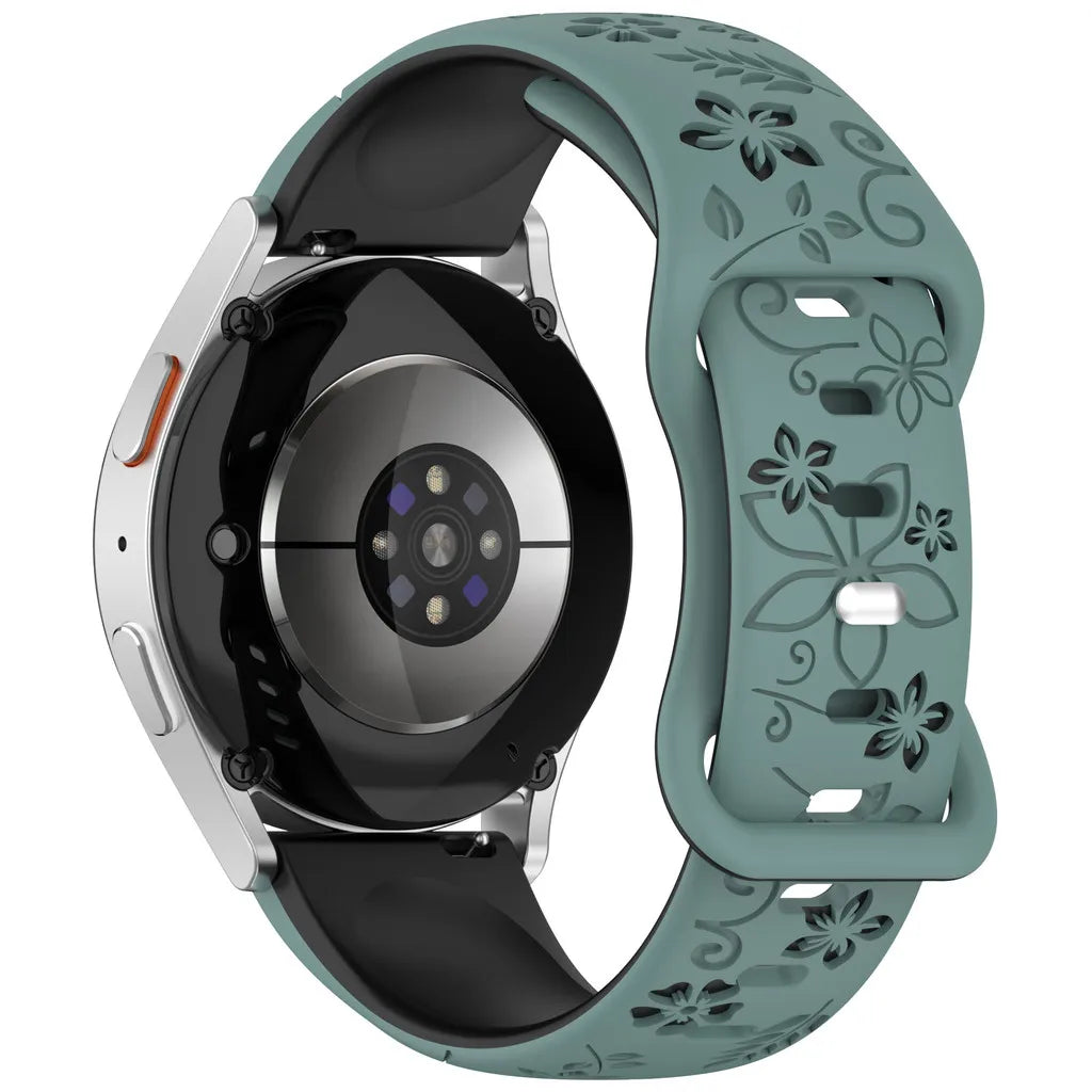 Two-Color Flower Design Floral Engraved Silicone Strap 18/20/22Mm, for Amazfit GTR, Huawei,Garmin  Watch 7 6 5 4