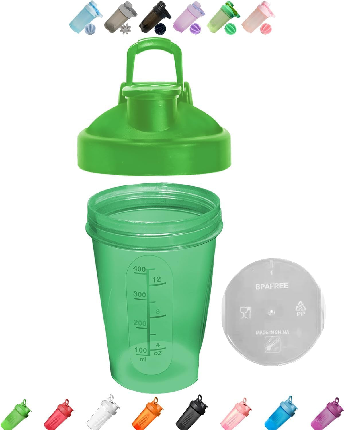 Forest Green(Other Color-Style Available)>A Small Cup Printed Scale Marks of 12 OZ & 400 Ml,Stainless Whisk,Leak Proof,Bpa Free,Made of Pp5,Dishwasher Safe,Easy to Clean.