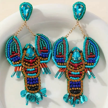 Handmade Beaded Lobster Earrings,Boho Seed Bead Earrings,Beach Vacation Party Gifts Women Accessories
